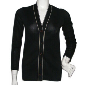 Vintage Cardigan Sweater,  XS, Black Ribbed, Button front, long sleeve